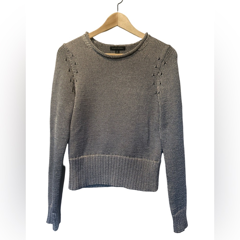 Banana Republic Metallic Silver Knit Sweater with Peekaboo Detail Medium
